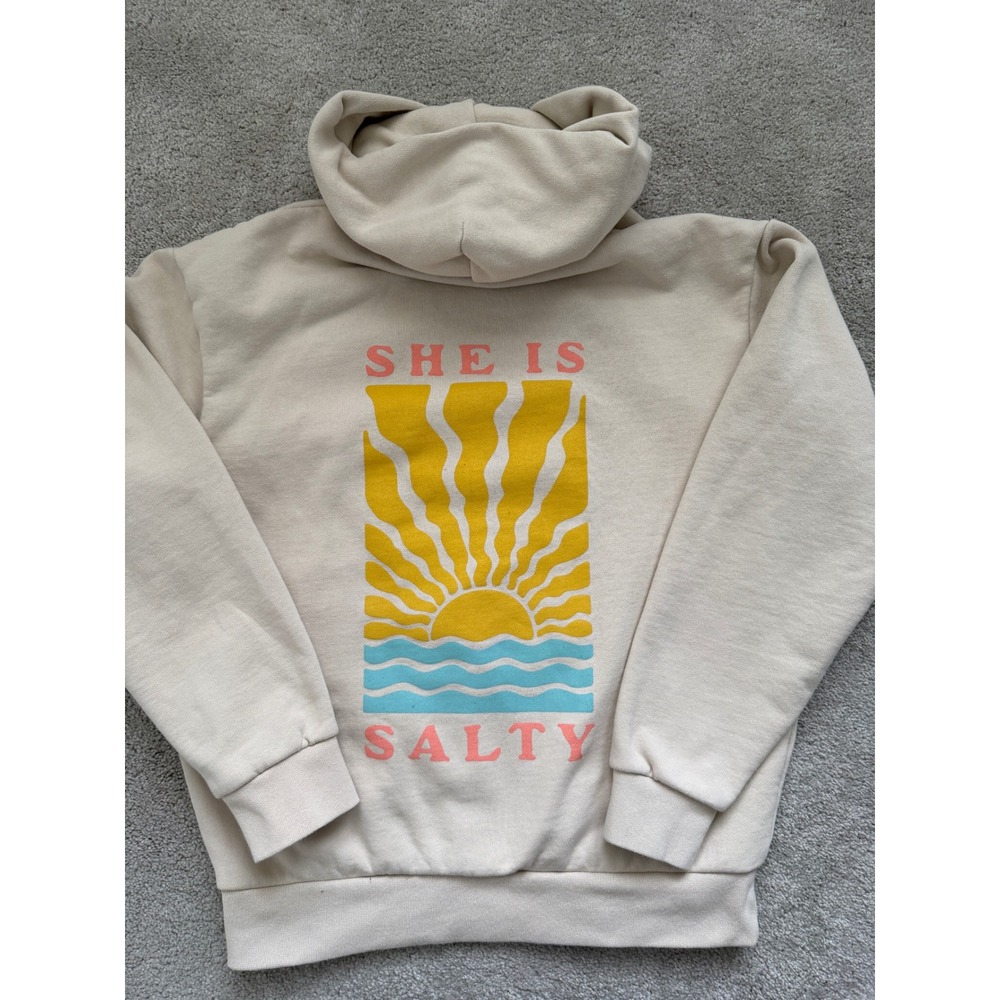 Flatiron Women Boulder CO She Is Salty Graphic Hoodie Cream Sand Pullover Medium